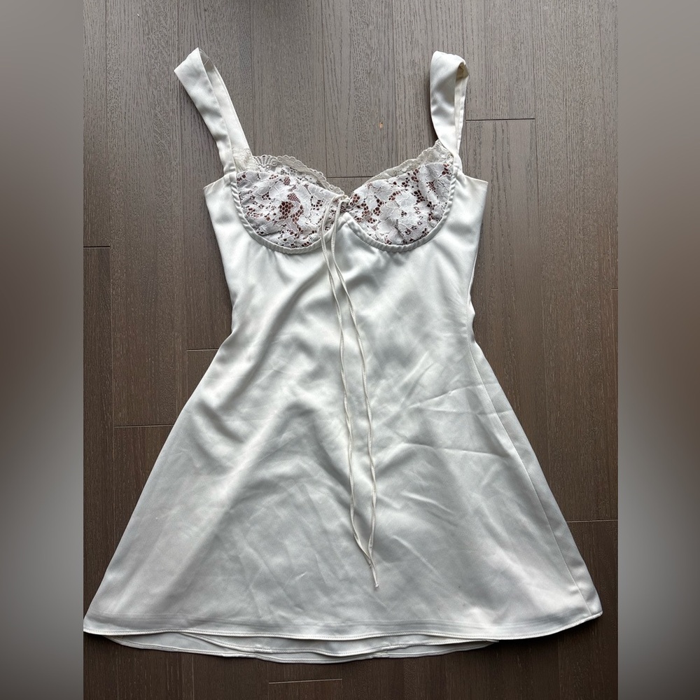 House of CB White Satin Chemise with Ruffle Details